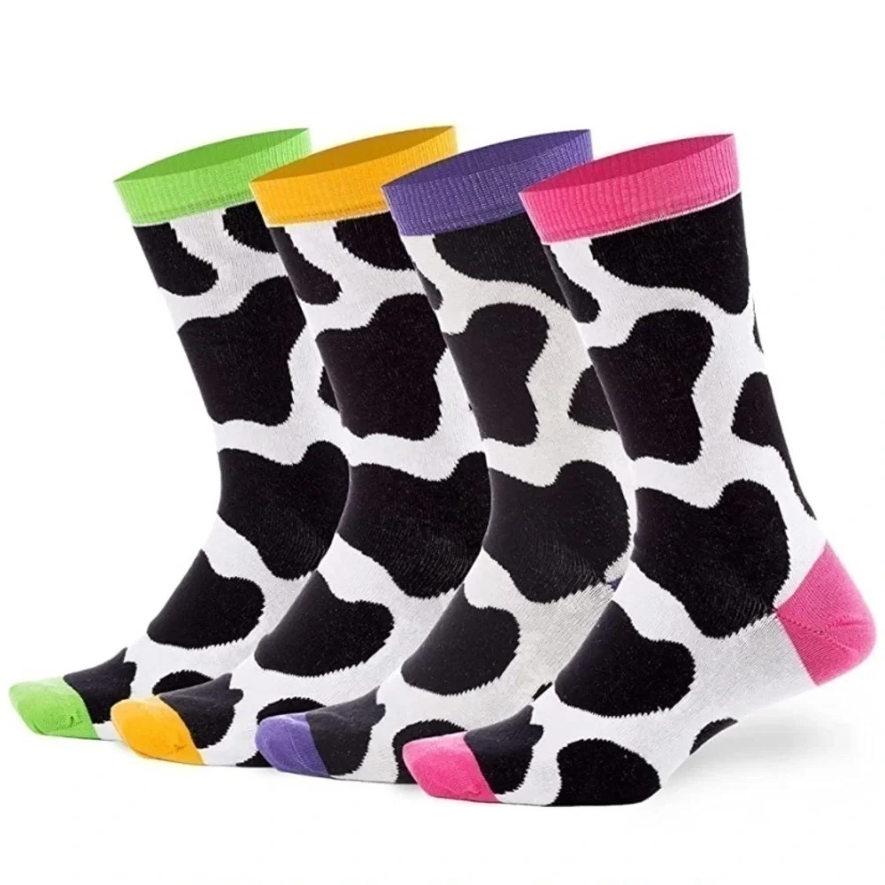 Brand New Set of 4 Pairs of Crazy Cow Crew Socks Fun Funny Novelty Colorful Box